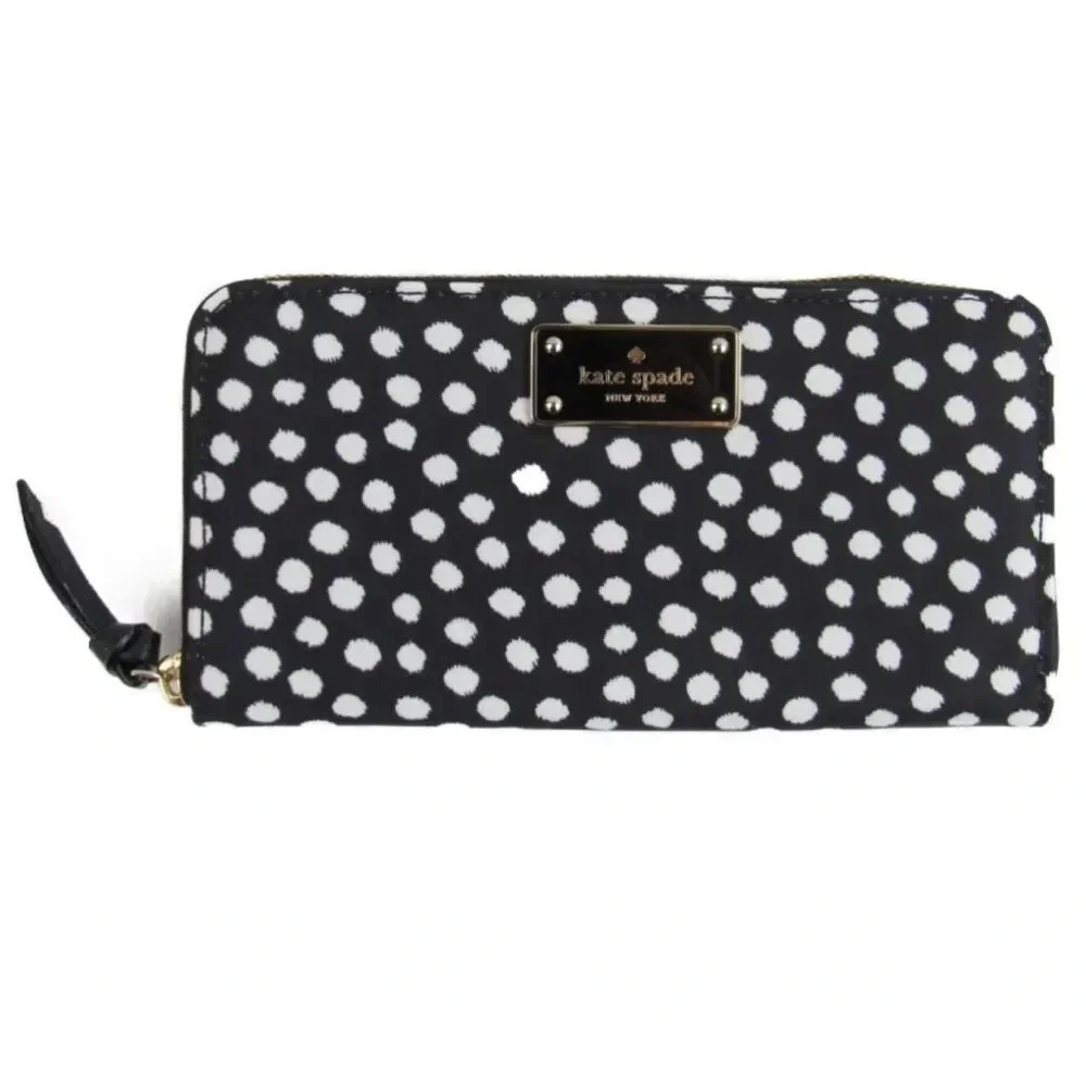 Kate SpadeโPolka Dot Large Zip Around Nylon/Leather Wallet
